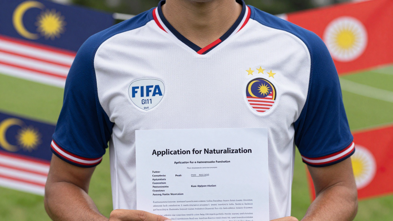 Cầu thủ Shane Lowry trong trang phục tuyển Malaysia, đang nộp hồ sơ nhập tịch tại FIFA.