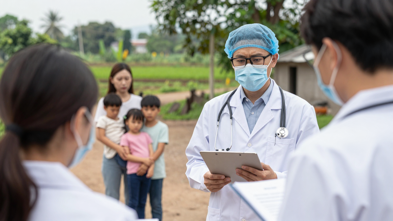 Minh họa: Đội y tế điều tra dịch bệnh tại Cà Mau, gia đình lo lắng về tình trạng sức khỏe của người thân.