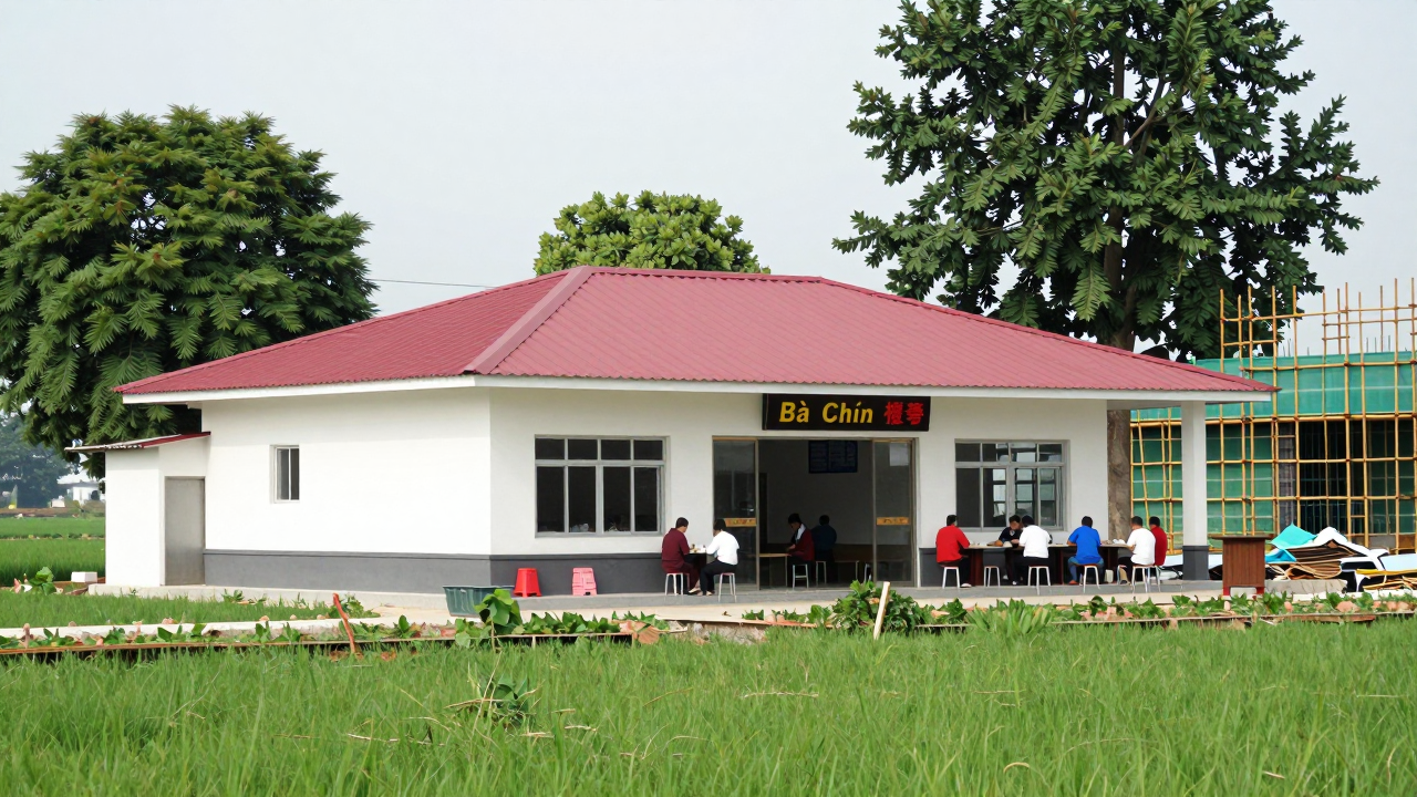 Quán cơm Bà Chín tại Quảng Ngãi: Công trình xây dựng trái phép chưa hoàn tất tháo dỡ.