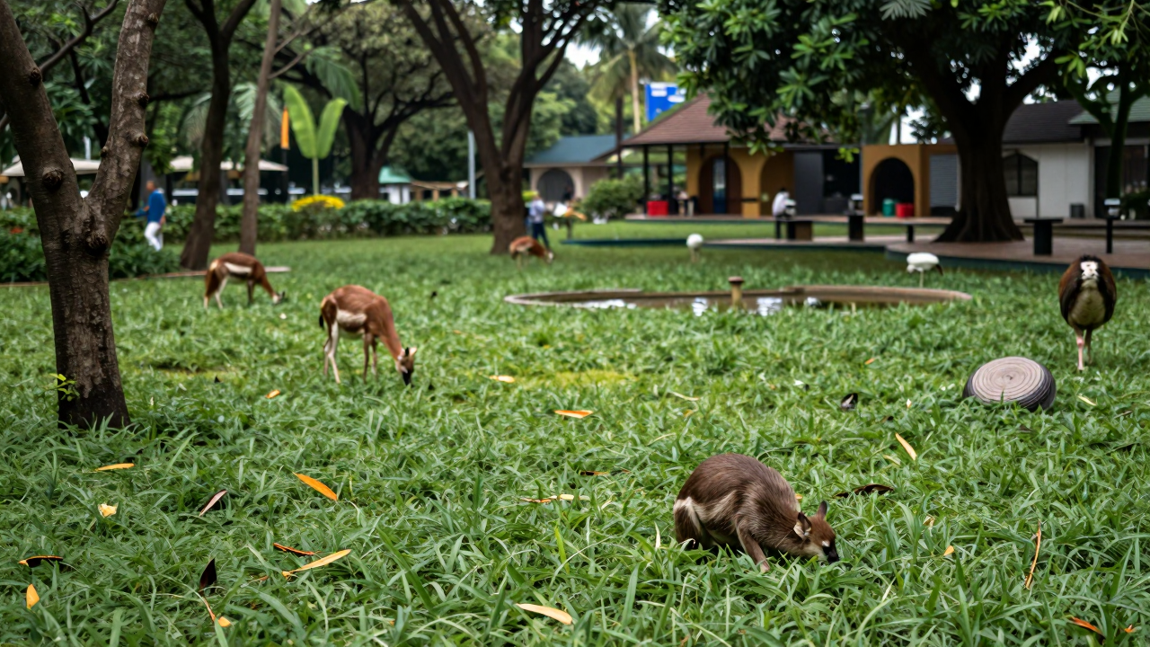Minh họa công viên Safari Ba Vì với không gian xanh, cây cối và động vật.