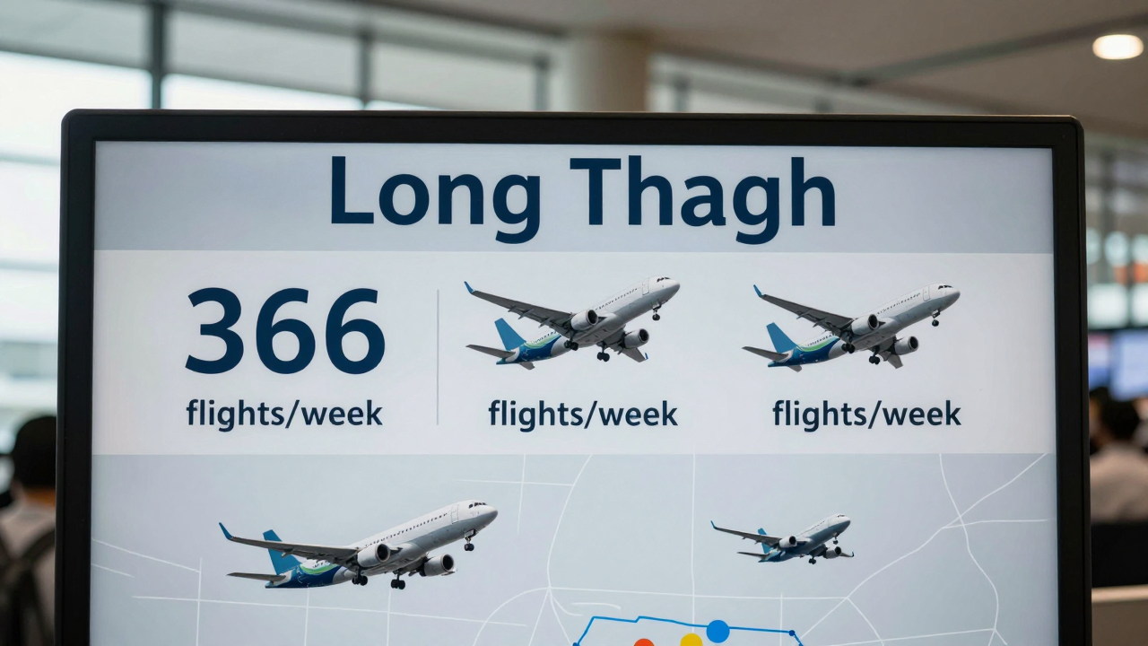Minh họa sân bay Long Thành với chú thích 366 chuyến/tuần