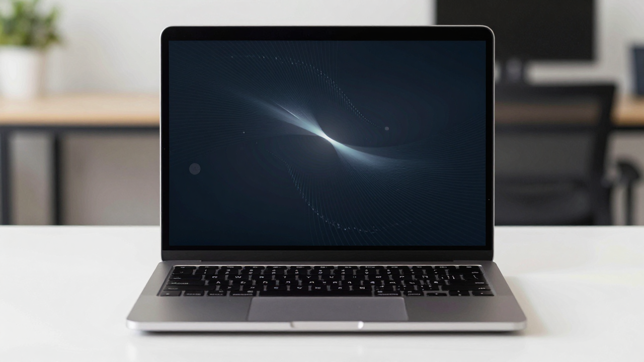 Minh họa laptop có màn hình OLED cảm ứng với các vòng chạm trên màn hình.
