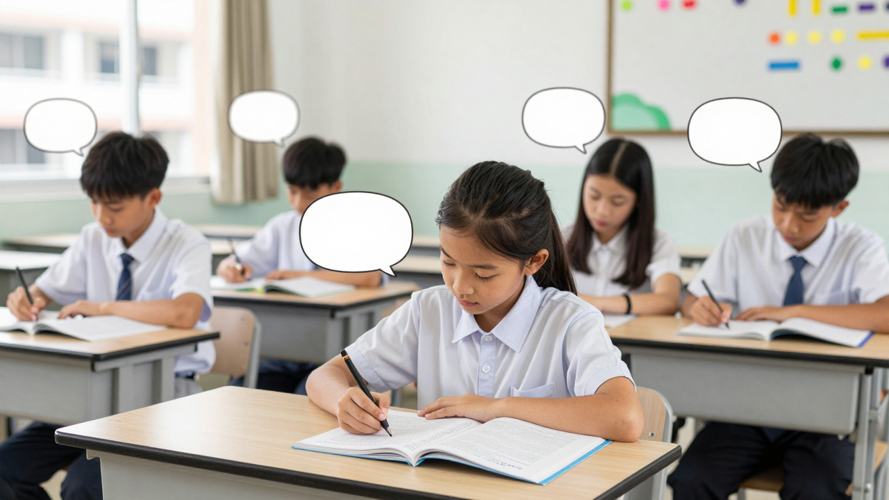 Minh họa lớp học ngoại ngữ tại một trường học ở Huế