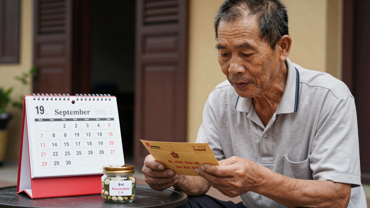 Minh họa một cư dân lớn tuổi ở Huế xem khoản tiền hưu trí hằng tháng