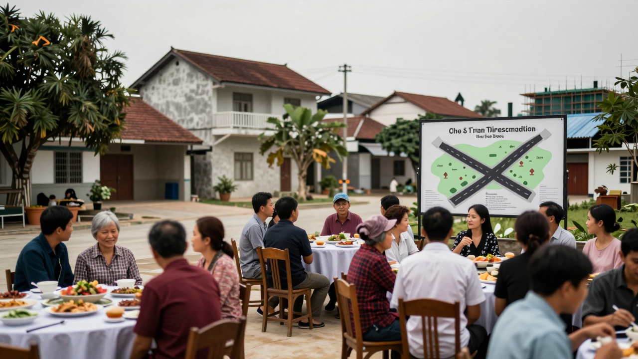 Người dân thôn 591 dự tiệc chia tay trước khi một số hộ di dời vì dự án Quốc lộ 1A