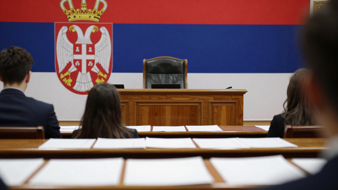 Minh họa nghị trường Serbia và chiếc ghế lãnh đạo còn bỏ trống sau bầu cử.
