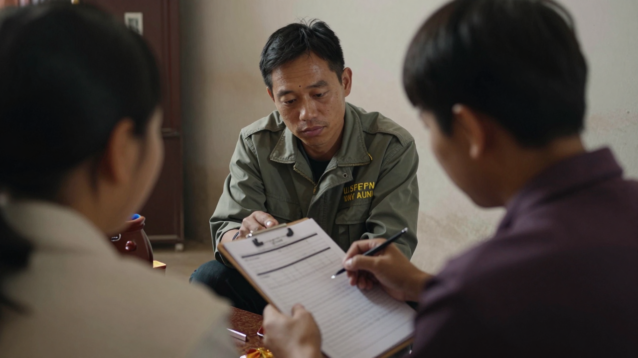 Minh họa cán bộ địa phương trao đổi với người dân về những việc thiết thực.