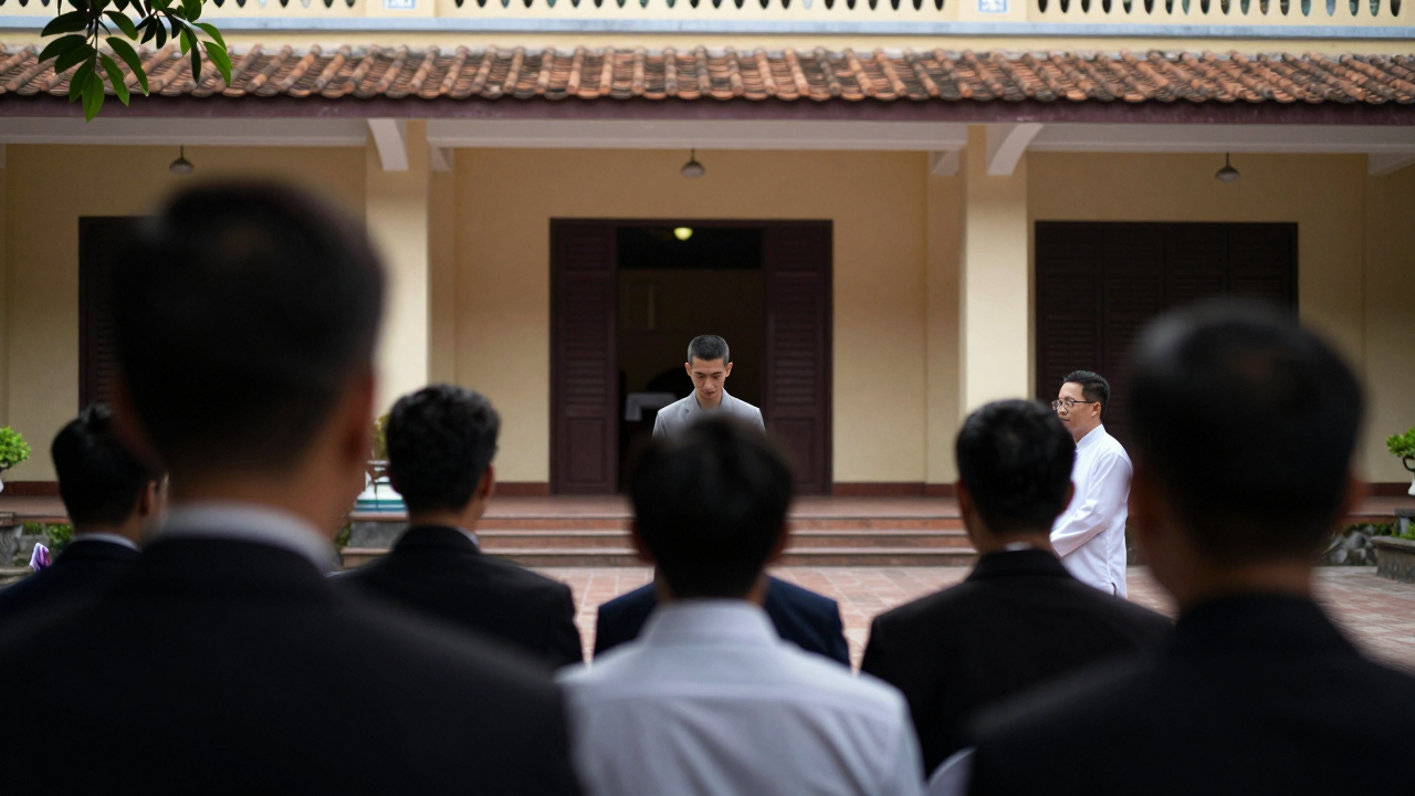 Minh họa đoàn đại biểu chuẩn bị dự Đại hội Phật giáo tại sân chùa