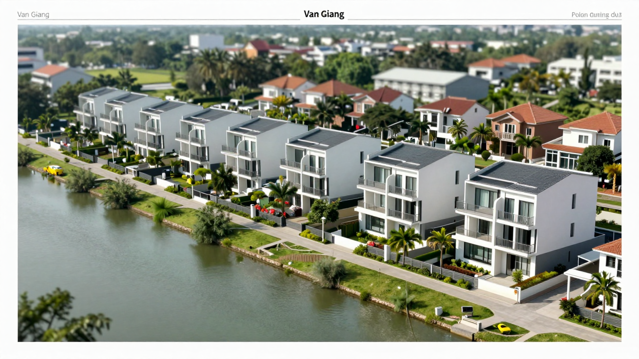 Minh họa dãy nhà phố bên sông tại khu đô thị ở Văn Giang