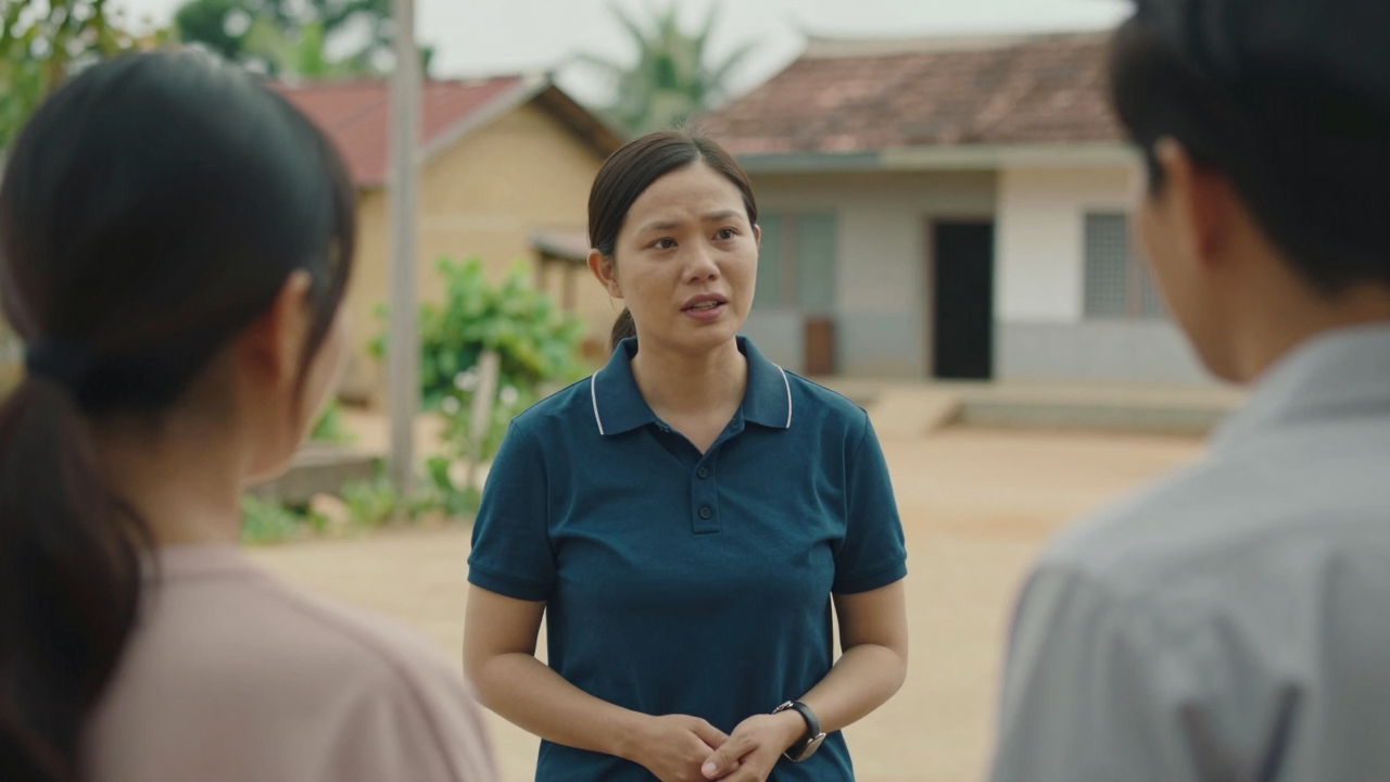 Minh họa một người hòa giải trò chuyện với người dân trong khu dân cư