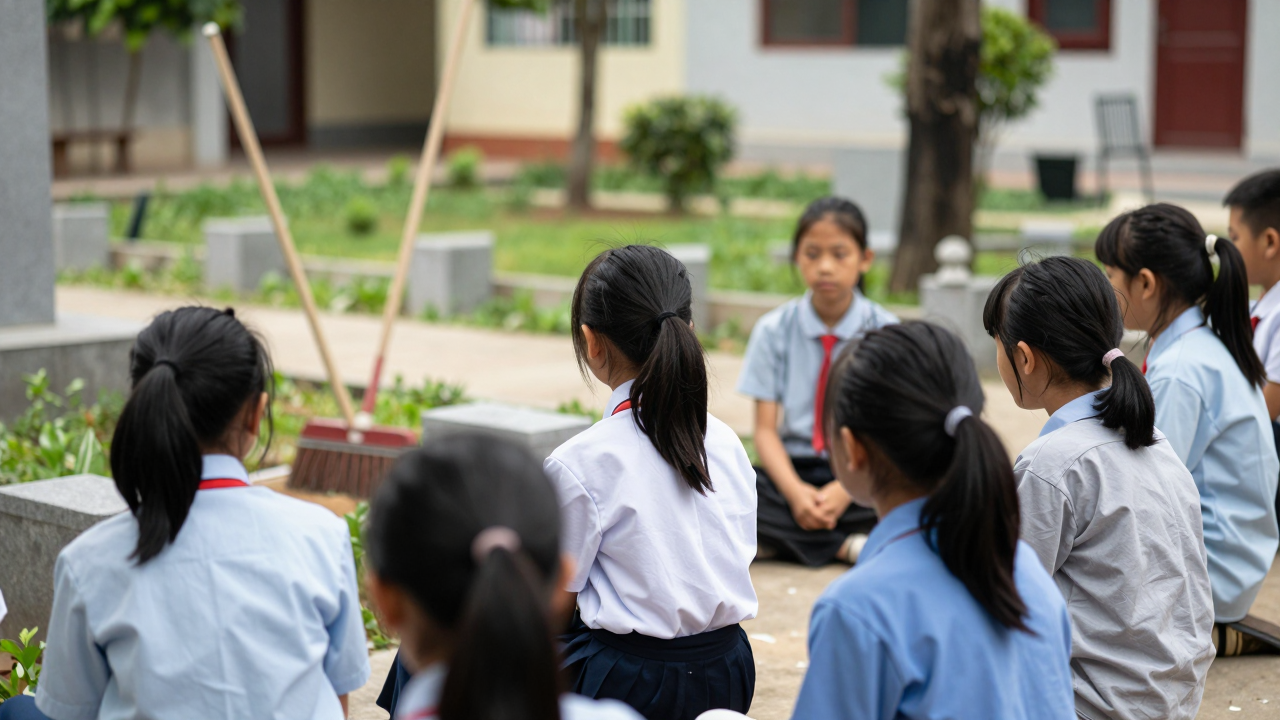 Minh họa thanh thiếu niên tham gia lớp học pháp luật và dọn vệ sinh tại nghĩa trang liệt sĩ.