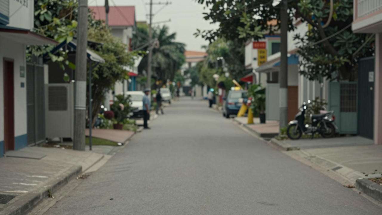 Minh họa con đường yên tĩnh tại khu vực ngoại thành trong không khí nghiêm trang.