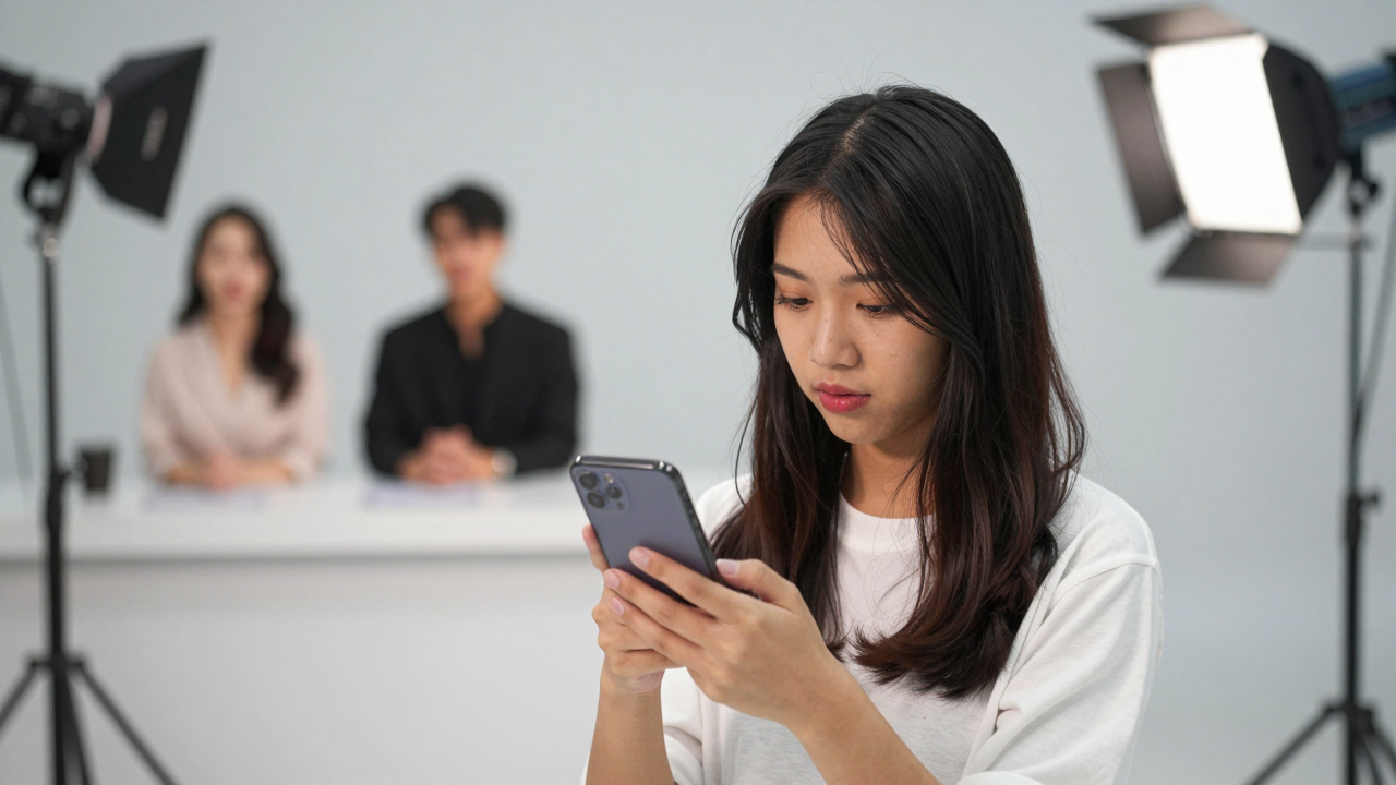 Minh họa thí sinh chỉnh sửa video bằng điện thoại trong thử thách truyền hình