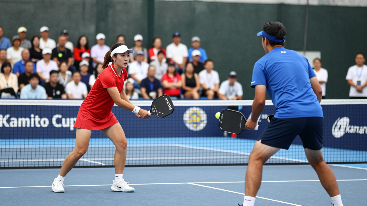 Hình ảnh minh họa trận đấu pickleball giữa Thúy Ngân và Giang Phạm tại giải Kamito Cúp 2026.