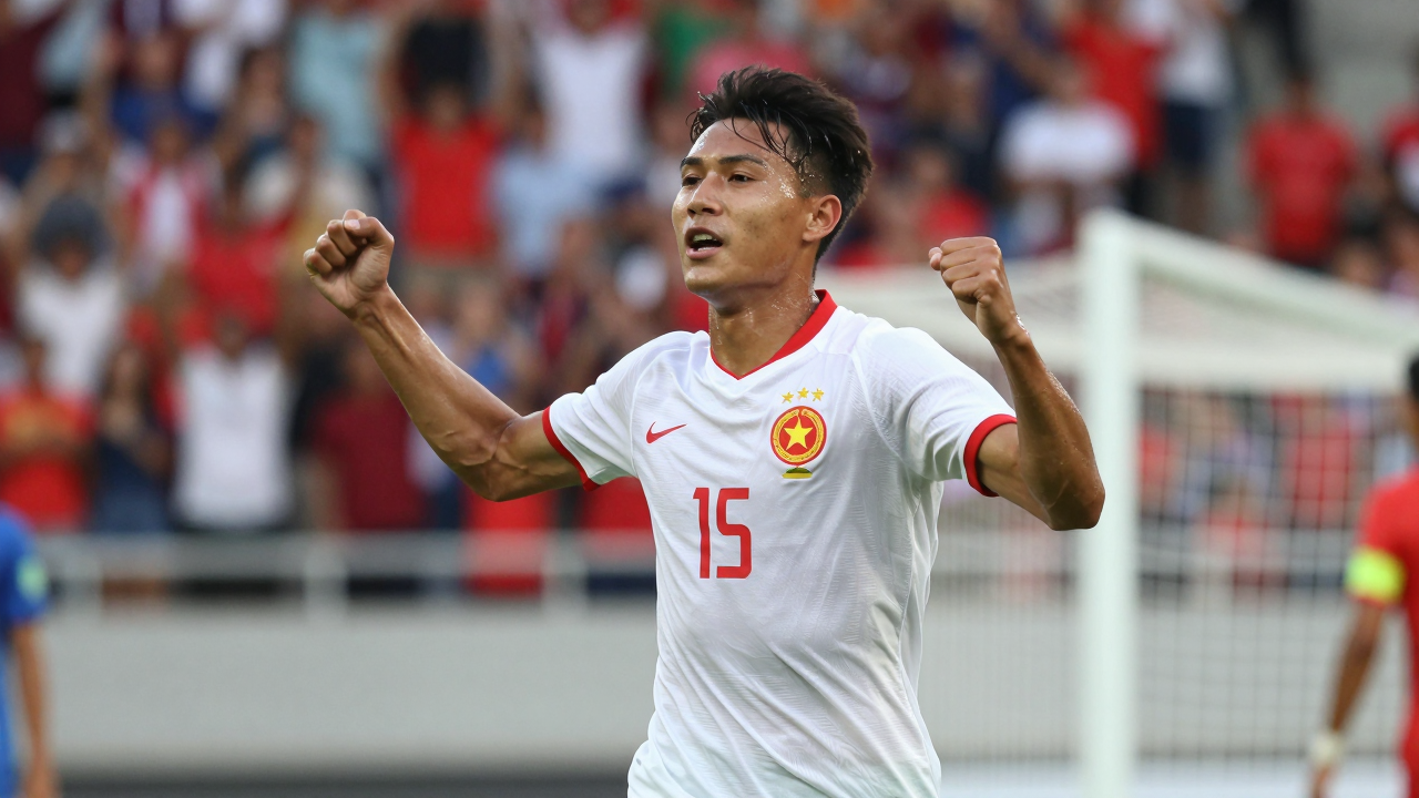 Williams Minh Hoàng ghi bàn đầu tiên cho ĐTQG Việt Nam trong trận đấu với Pakistan.