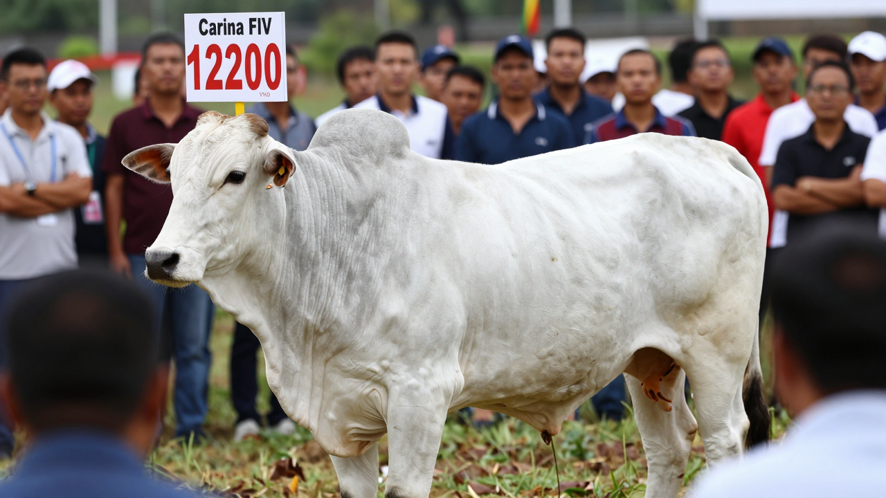 Minh họa con bò Nelore Carina FIV được đấu giá với giá 122 tỷ đồng.