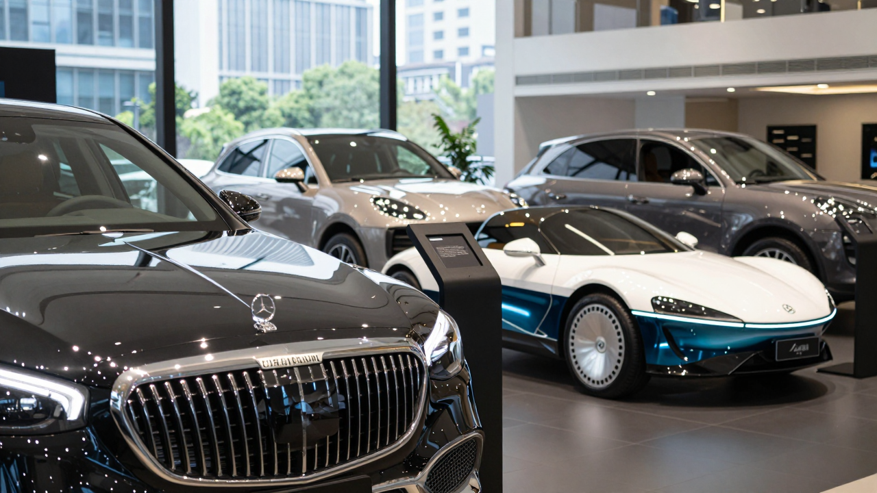 Hình ảnh minh họa về các phương tiện sang trọng của Shark Bình, bao gồm xe Mercedes-Maybach S600, Porsche Macan và siêu xe trên mặt nước.