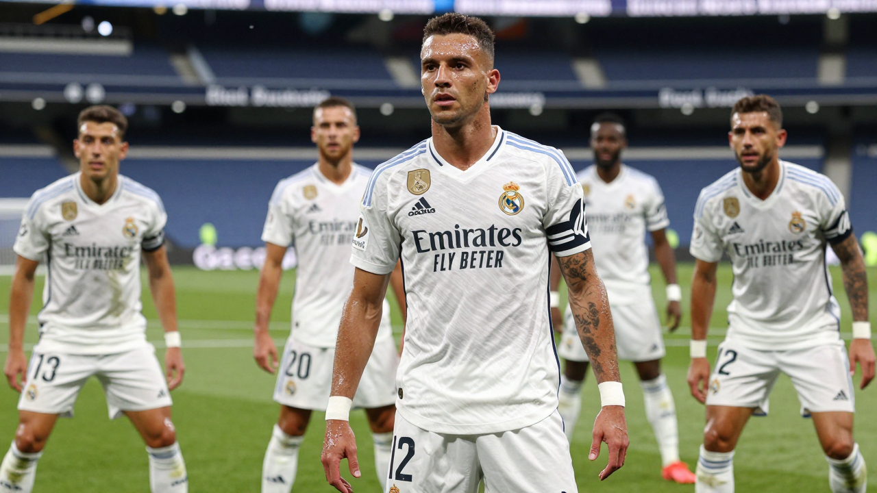 Hình ảnh minh họa Real Madrid với hàng phòng ngự gồm Eder Militao và các trung vệ khác.