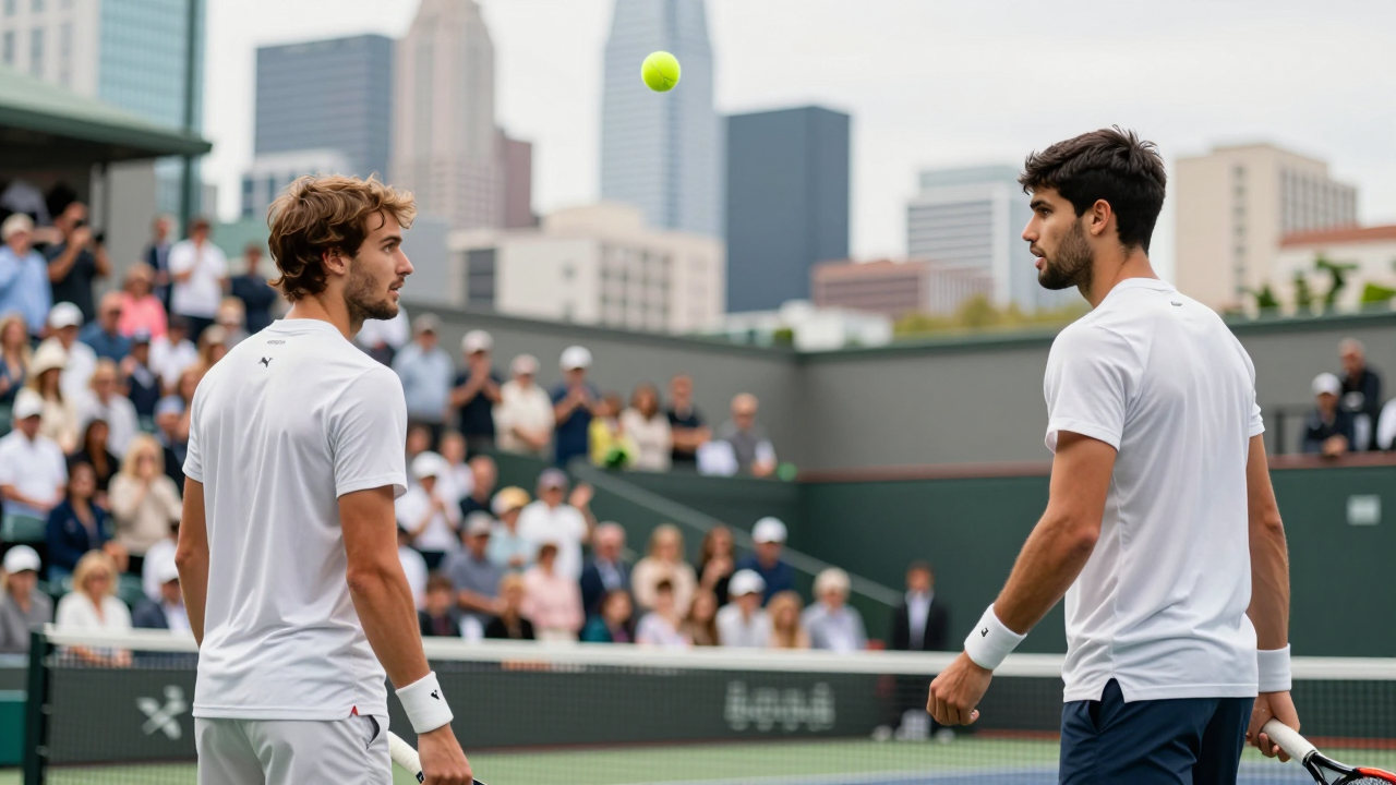 Hai tay vợt Alcaraz và Zverev đang thi đấu trong trận bán kết Vienna Open 2026.