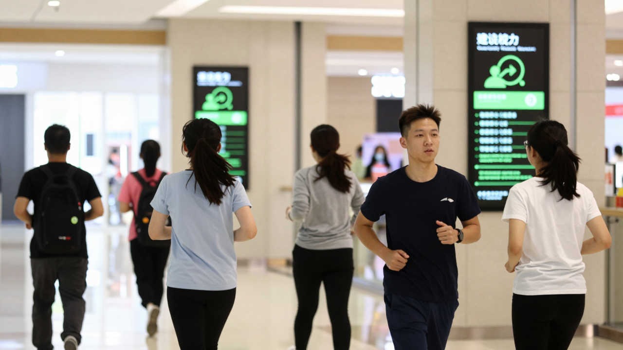 Người dân chạy bộ trong trung tâm thương mại để tránh ô nhiễm không khí.