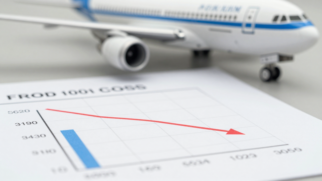 Biểu đồ minh họa cho báo cáo tài chính của Vietnam Airlines, thể hiện sự sụt giảm lợi nhuận và tăng chi phí nhiên liệu.