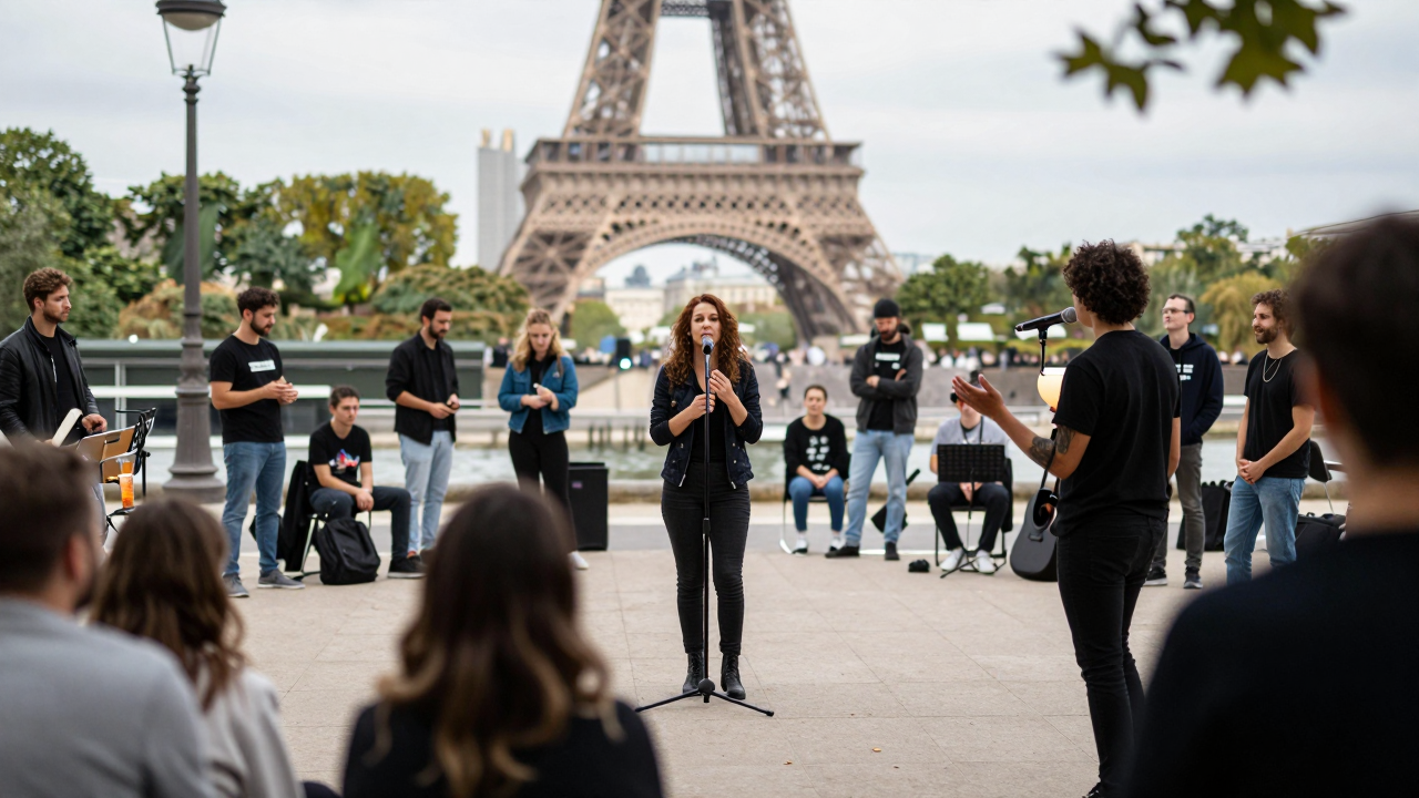 Một buổi biểu diễn nghệ thuật diễn ra giữa cảnh hỗn loạn ở Paris.