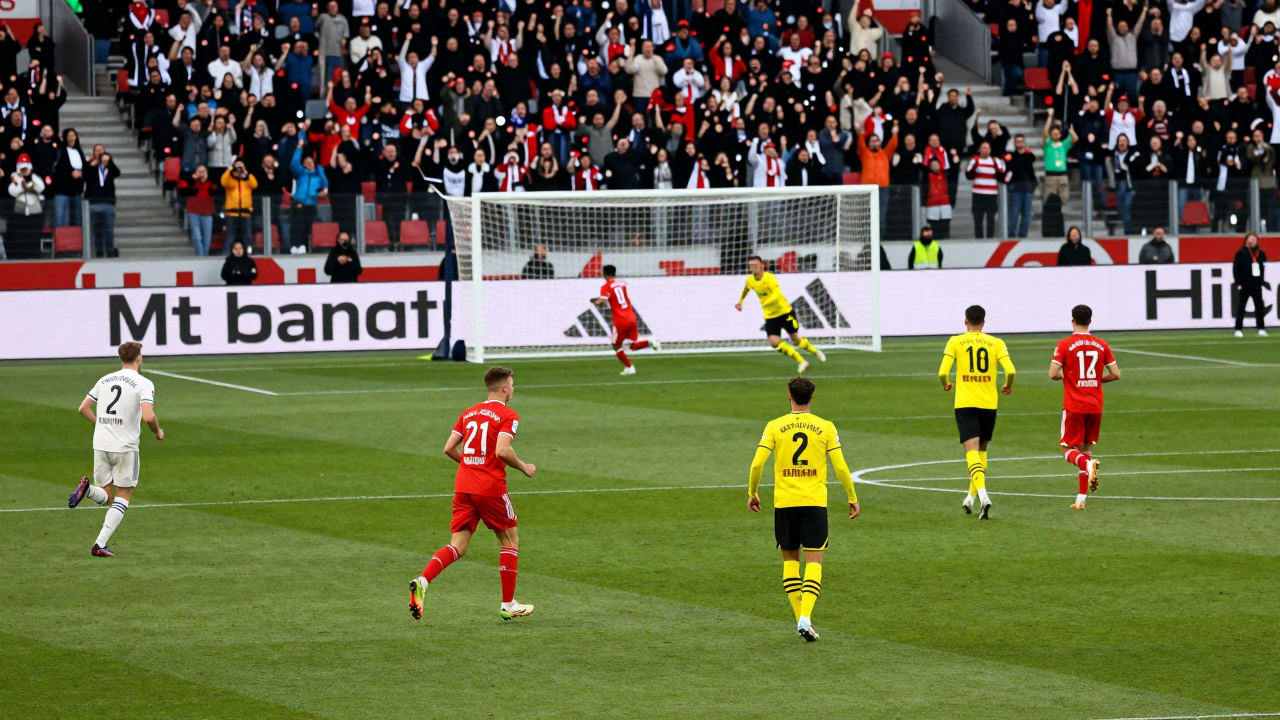Trận đấu giữa Bayern Munich và Dortmund tại Bundesliga với các pha bóng hấp dẫn và khán giả cổ vũ.