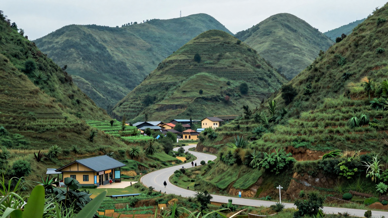 Minh họa định hướng phát triển du lịch tại Phú Thọ với núi xanh và tuyến đường kết nối địa phương.