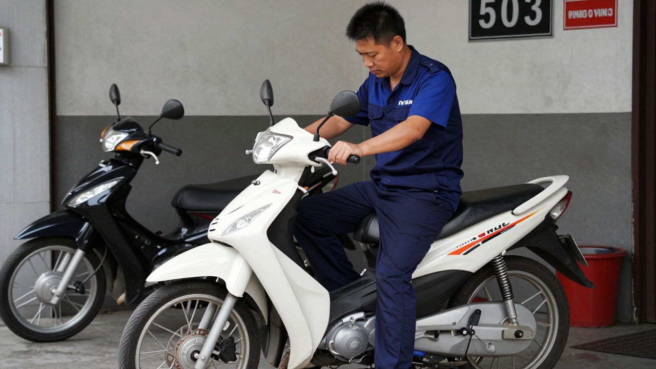 Minh họa xe máy được kiểm tra tại một cơ sở sửa chữa.