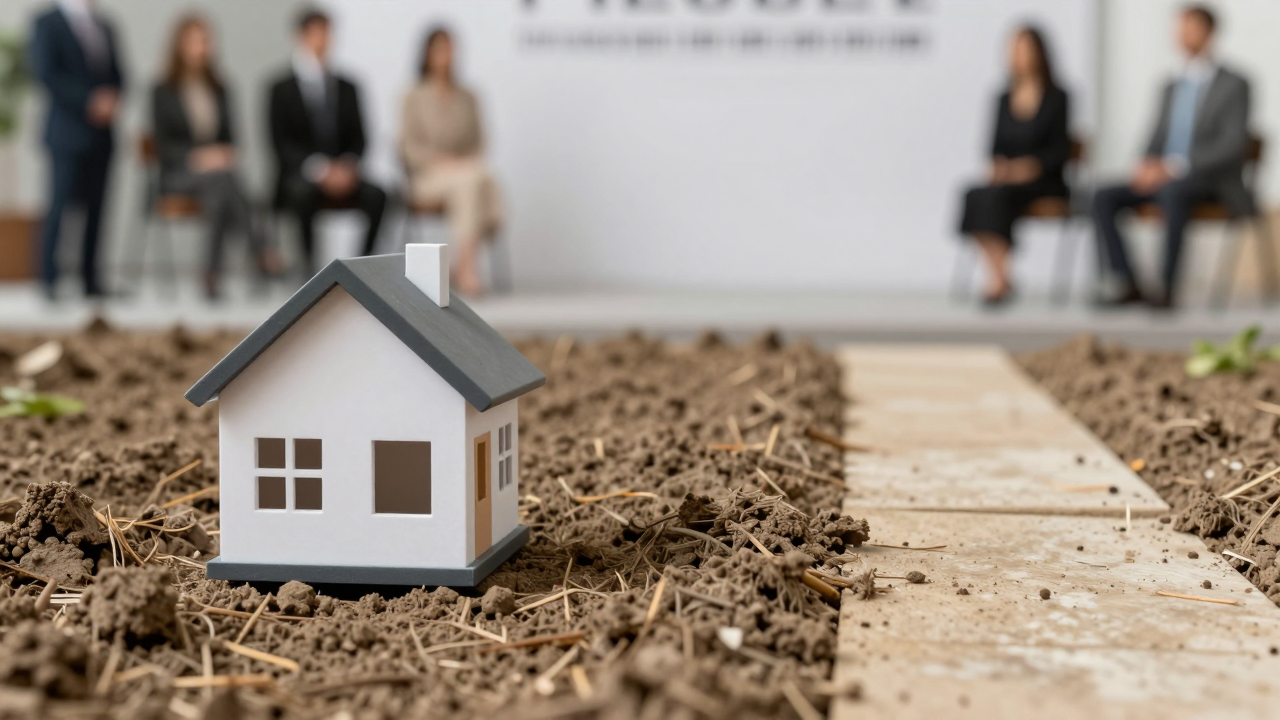 Minh họa khu đất và ngôi nhà tượng trưng cho vấn đề tái định cư, sinh kế sau thu hồi đất