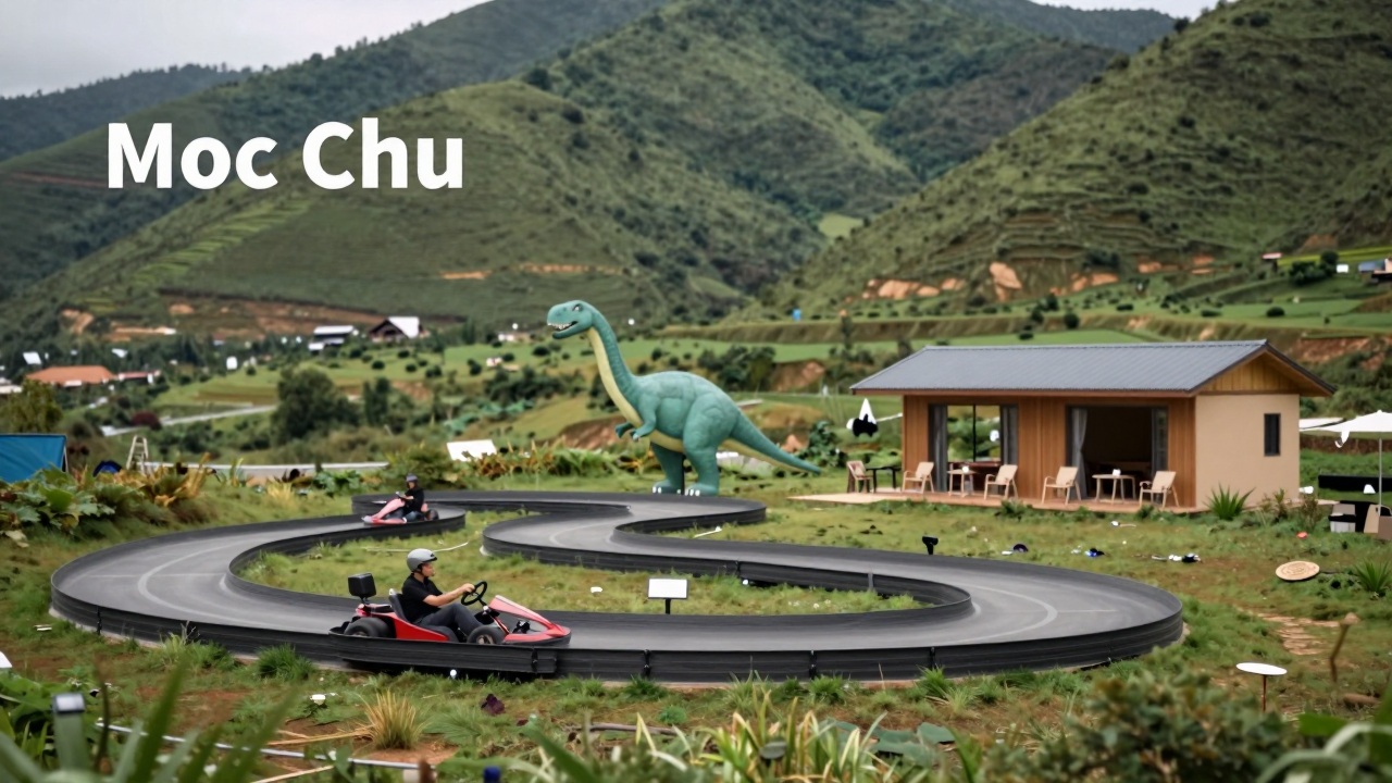 Minh họa tổ hợp giải trí và nghỉ dưỡng giữa cảnh quan đồi núi Mộc Châu
