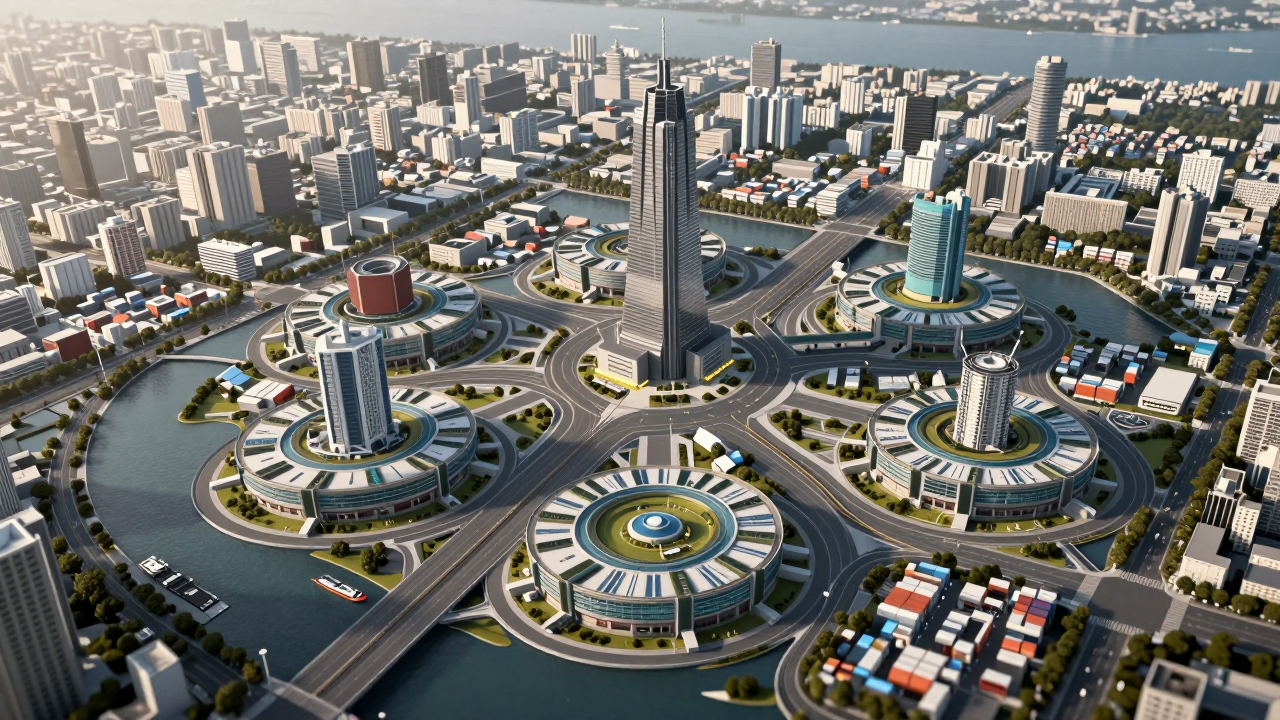 Minh họa ý tưởng quy hoạch đô thị với năm cực động lực kết nối.