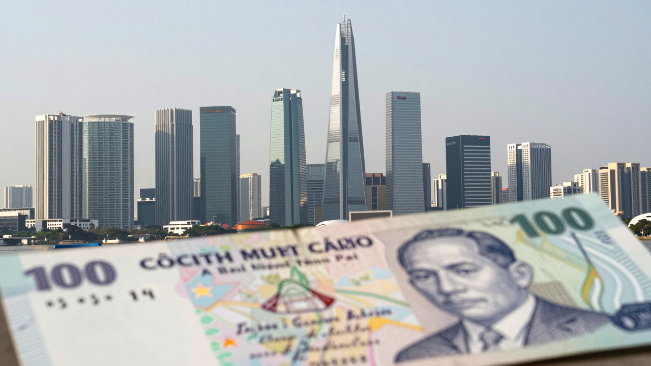 Minh họa thành phố với các biểu tượng trái phiếu và trung tâm tài chính