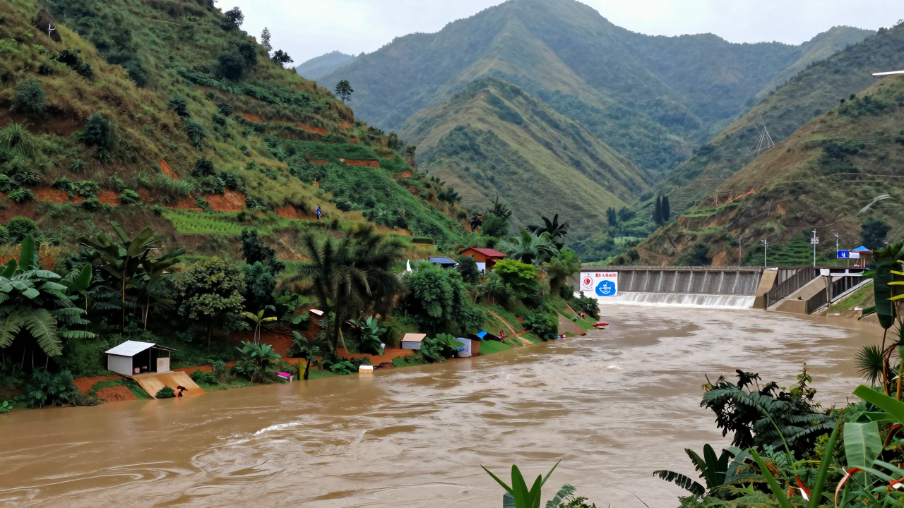 Minh họa vùng núi và hồ đập trong phương án chuẩn bị ứng phó thiên tai