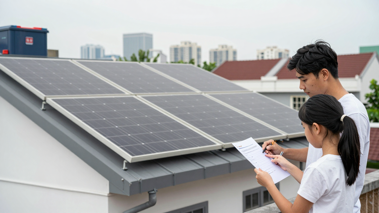 Minh họa mái nhà ở Hà Nội lắp pin mặt trời và hệ thống lưu trữ điện.