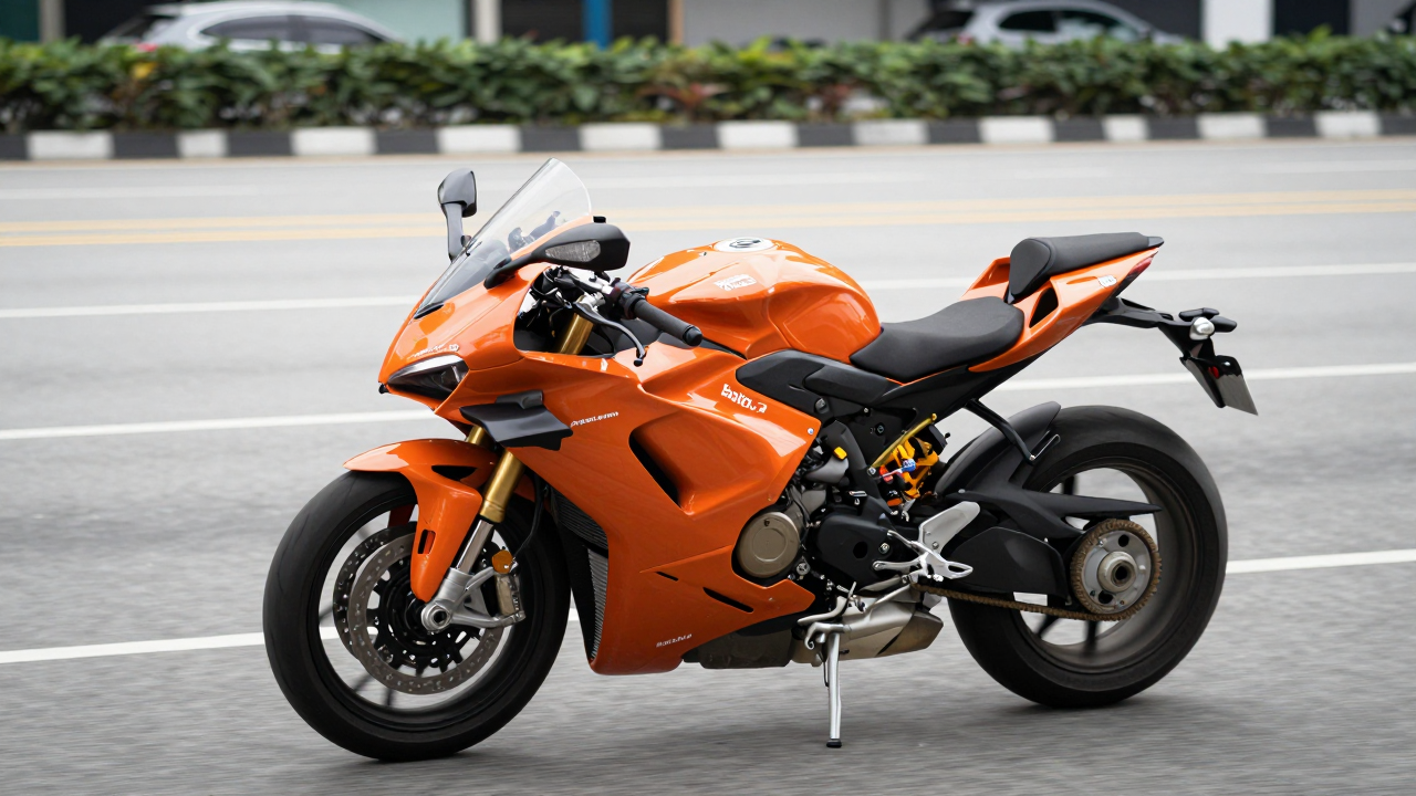 Minh họa xe sportbike màu cam đen trên đường phố Malaysia