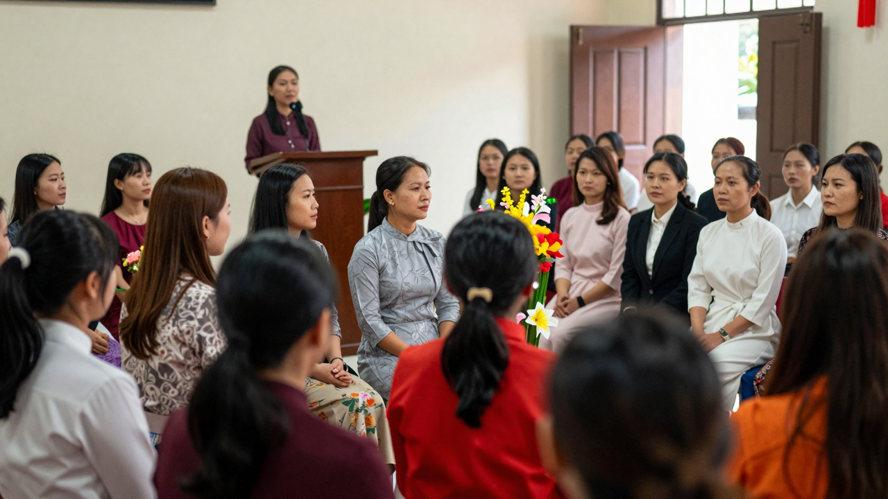 Minh họa hội nghị tuyên dương các chi hội trưởng phụ nữ