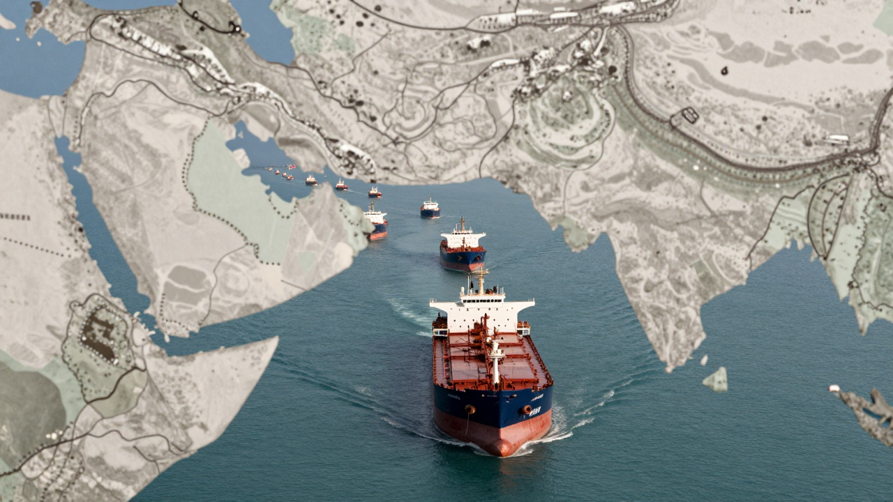 Minh họa các tàu chở dầu đi qua eo biển Hormuz