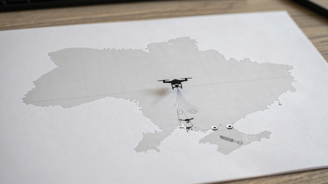 Minh họa bản đồ số với các ô dự báo hoạt động UAV tại Ukraine