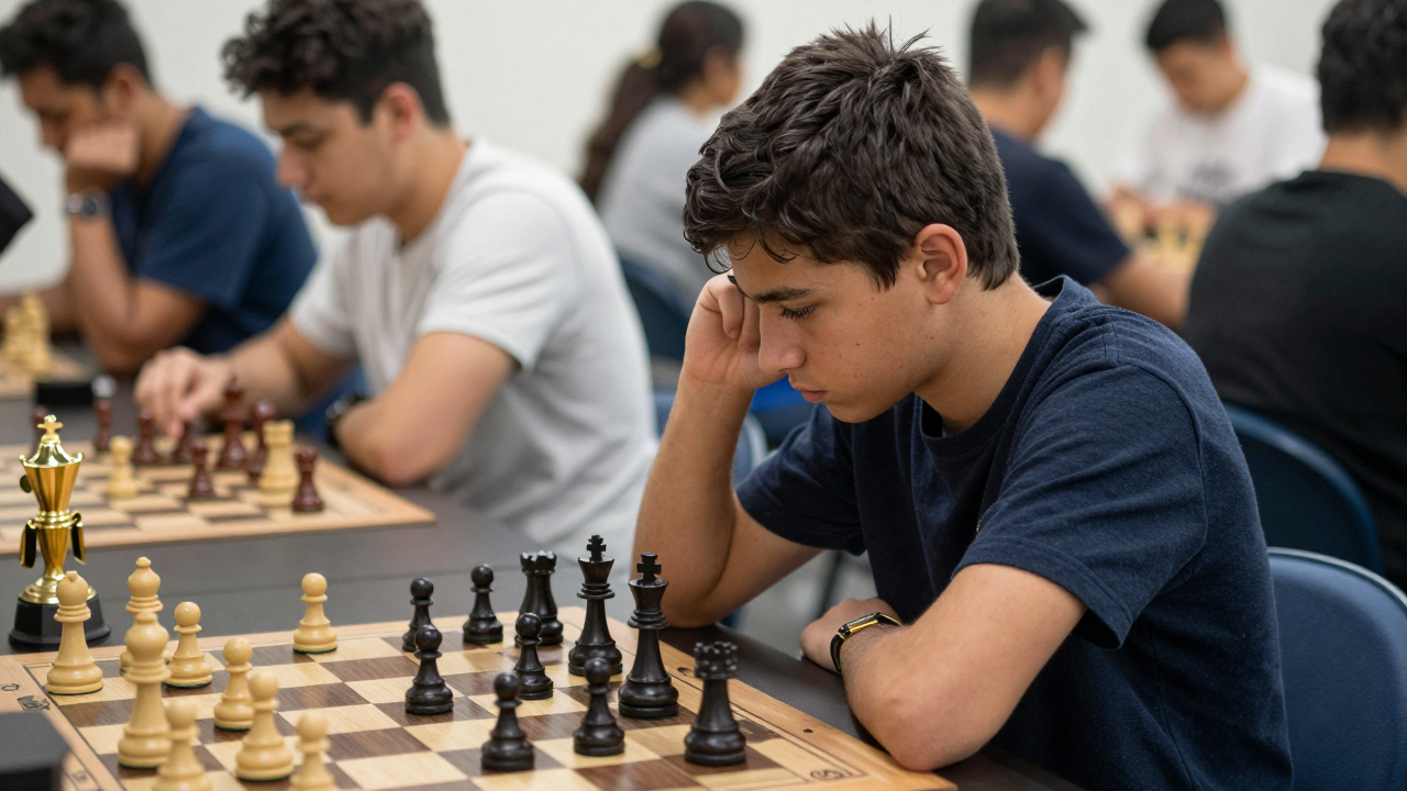 Javokhir Sindarov đang nhận giải vô địch Clutch Chess: Champions Showdown 2026.