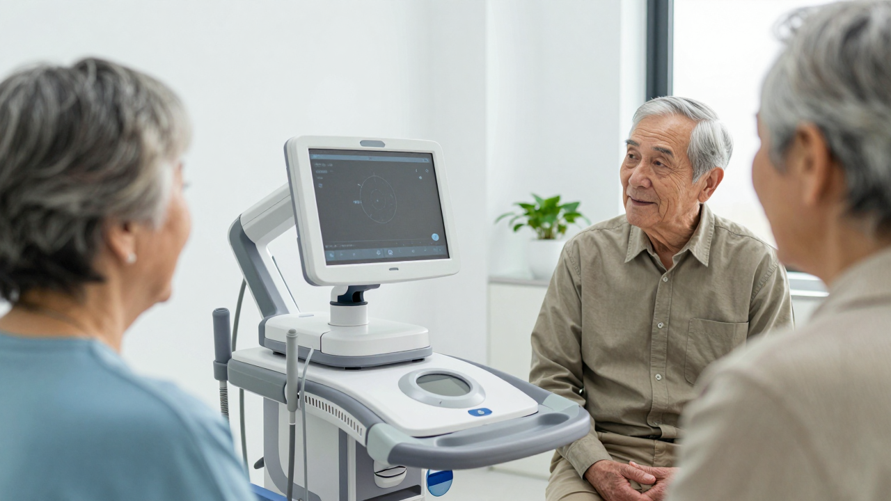 Máy trị liệu y tế tích hợp AI tại một cơ sở ở Hà Nội, có nhiều người cao tuổi đang trải nghiệm.